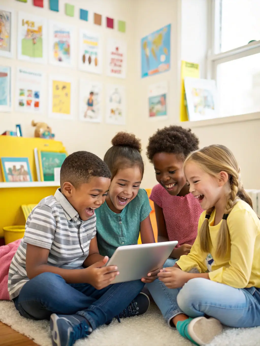 An image showing children collaborating and creating together using Kidware's software, highlighting its collaborative and creative aspects.