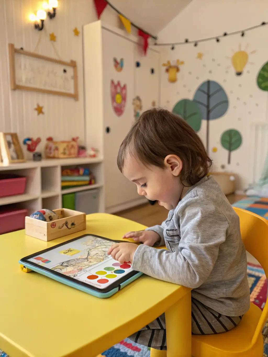 A vibrant image depicting children happily engaged in solving a puzzle within the Kidware interactive learning game, showcasing its engaging and colorful interface.